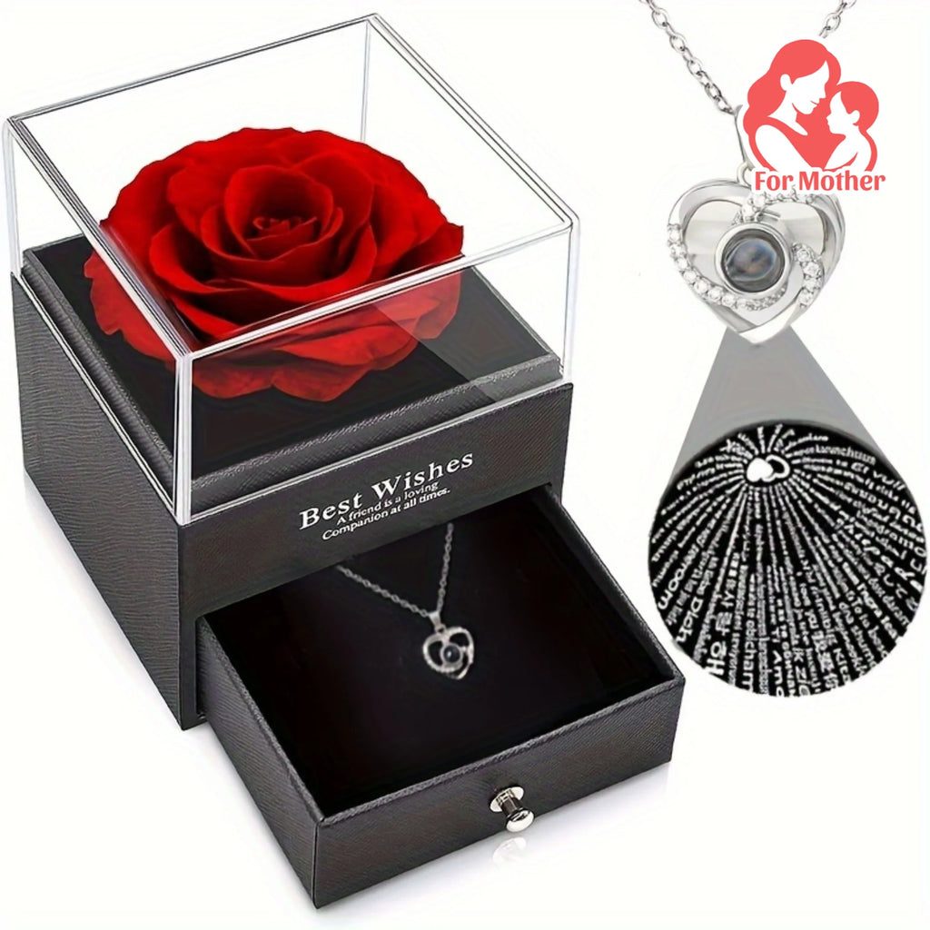 1pc Love Pendant Necklace, Artificial Rose Gift Box Set, for Mother'S Day, Valentine'S Day, Wife, Daughter, Grandmother