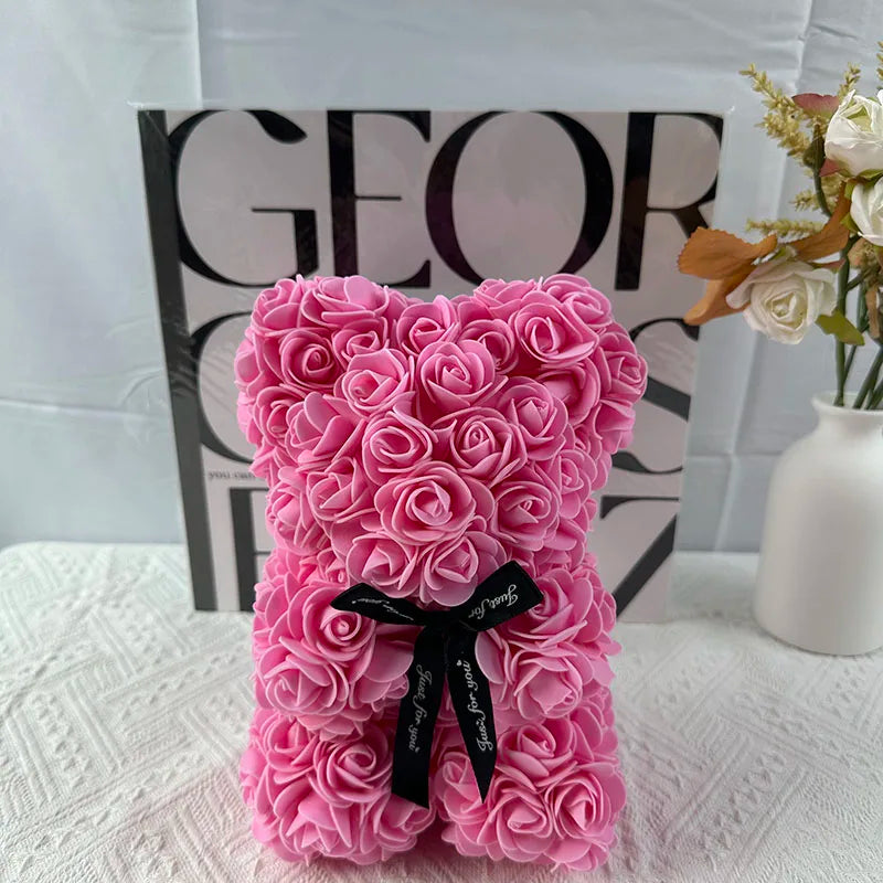 25cm rose bear artificial flower teddy bear female girlfriend gift love flower Valentine's Day anniversary birthday decoration