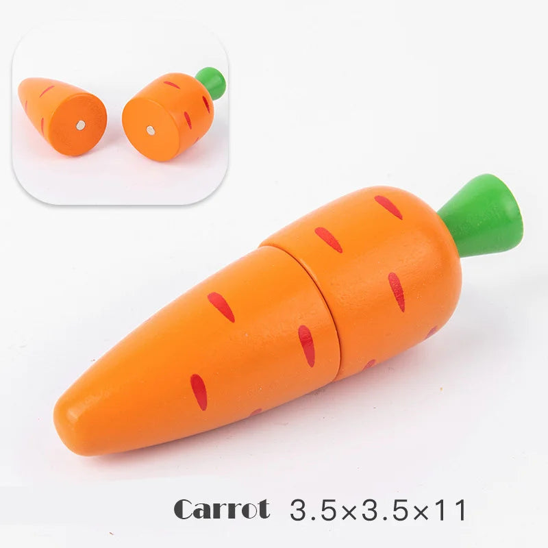 Magnetic Wooden Cutting Fruits Vegetables Pretend Play Simulation Kitchen Toys Classic Game Montessori Educational Toys For Kids