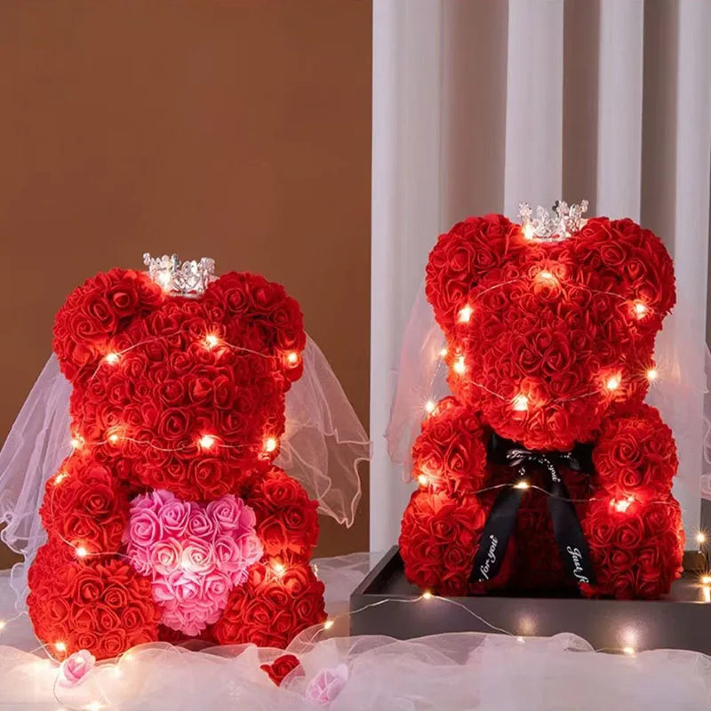 25cm rose bear artificial flower teddy bear female girlfriend gift love flower Valentine's Day anniversary birthday decoration