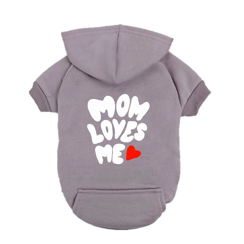 Mom Loves Me Dog Hoodie - Red Pet Sweater with Heart Design - Warm Outfit for Small Dogs & Puppies - I Love My Mom Gift