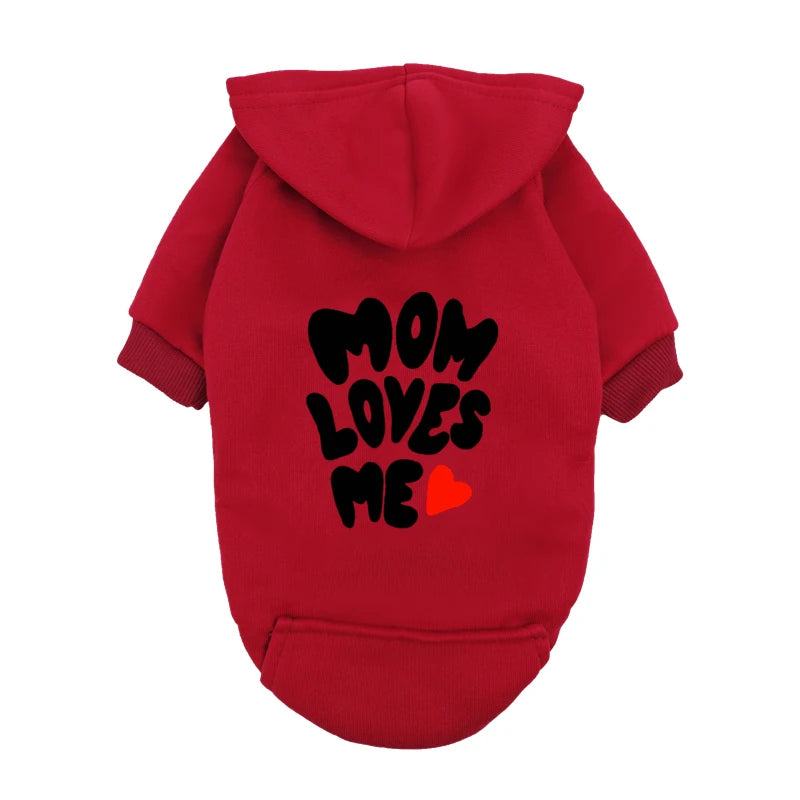 Mom Loves Me Dog Hoodie - Red Pet Sweater with Heart Design - Warm Outfit for Small Dogs & Puppies - I Love My Mom Gift