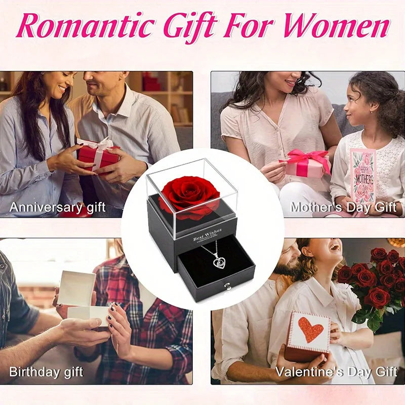 1pc Love Pendant Necklace, Artificial Rose Gift Box Set, for Mother'S Day, Valentine'S Day, Wife, Daughter, Grandmother
