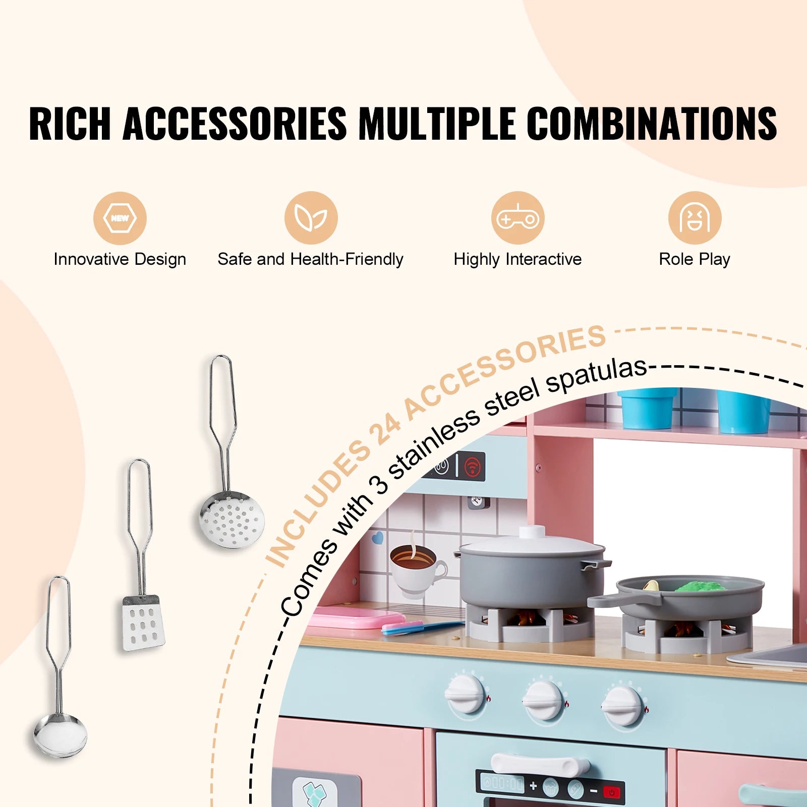 SucceBuy Pretend Play Cooking Toy for Kids Chef Playset Kitchen Accessories with Lights & Sounds for Toddles Girls Boys