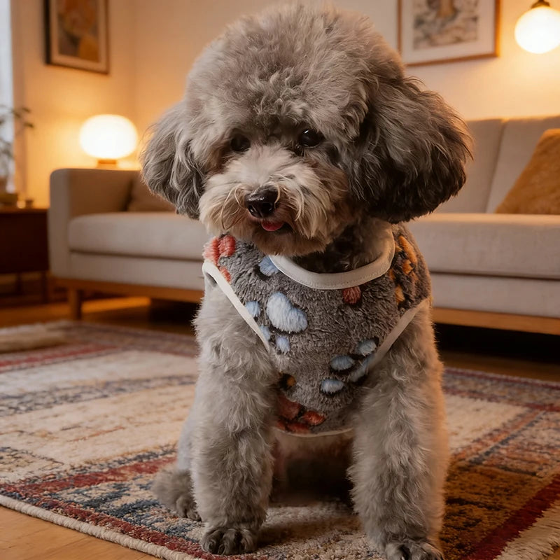 Flannel Dog Clothes & Blanket Sets Pet Clothes for Small Medium Dogs Soft Puppy Vest Cute Paw Print Clothes Blanket for Cat Dog