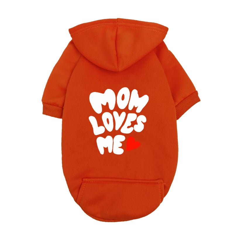 Mom Loves Me Dog Hoodie - Red Pet Sweater with Heart Design - Warm Outfit for Small Dogs & Puppies - I Love My Mom Gift