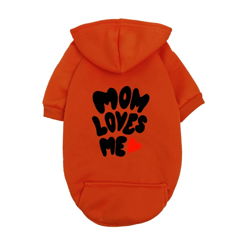 Mom Loves Me Dog Hoodie - Red Pet Sweater with Heart Design - Warm Outfit for Small Dogs & Puppies - I Love My Mom Gift