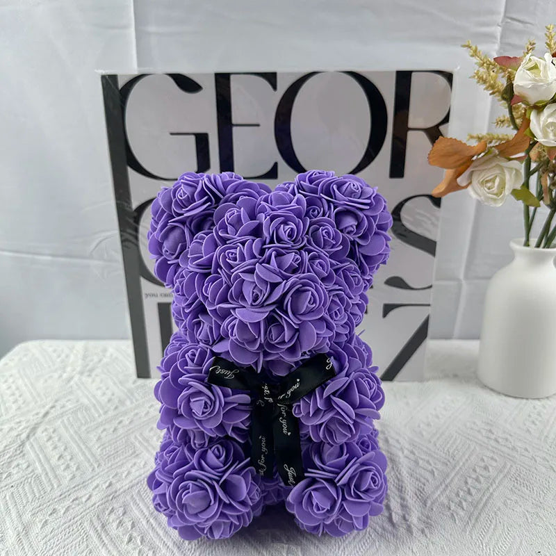 25cm rose bear artificial flower teddy bear female girlfriend gift love flower Valentine's Day anniversary birthday decoration