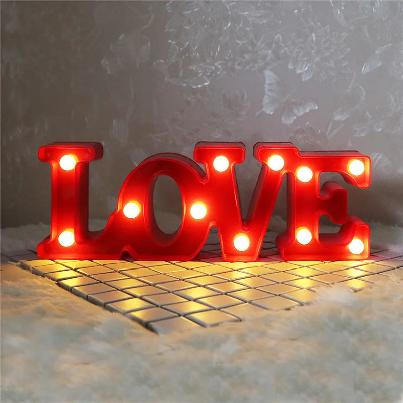 3D Love Heart Marquee Letter Lamps Indoor Christmas Decorative Lamps LED Night Light Wedding Decor Romantic Valentine's Day Gift
