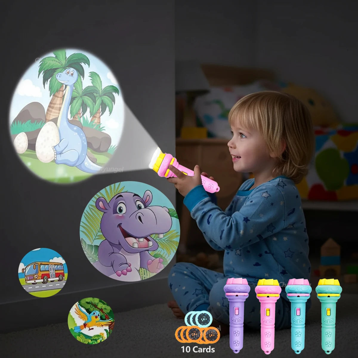 Projector Flashlight for Kids 10 Cards 80 Patterns Bedtime Toys Cartoon Light Educational Toy Gift for Toddler Boys Girls