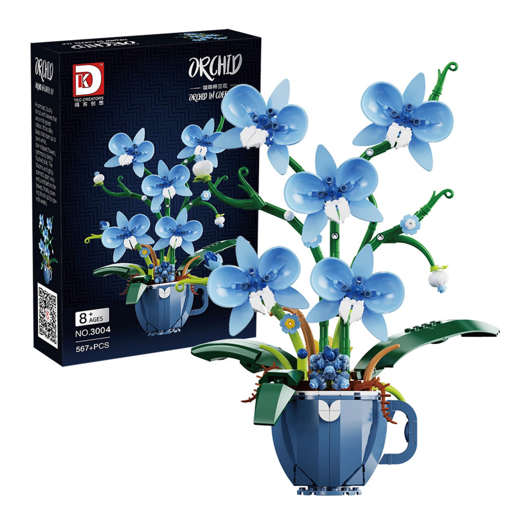 Romantic Blue Orchid Bouquet Building Blocks Home Desk Plant Decoration Assemble Toys Sending Girlfriend Valentine's Day Gifts