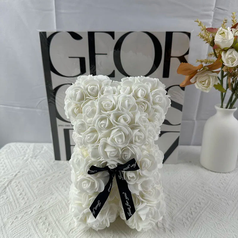 25cm rose bear artificial flower teddy bear female girlfriend gift love flower Valentine's Day anniversary birthday decoration