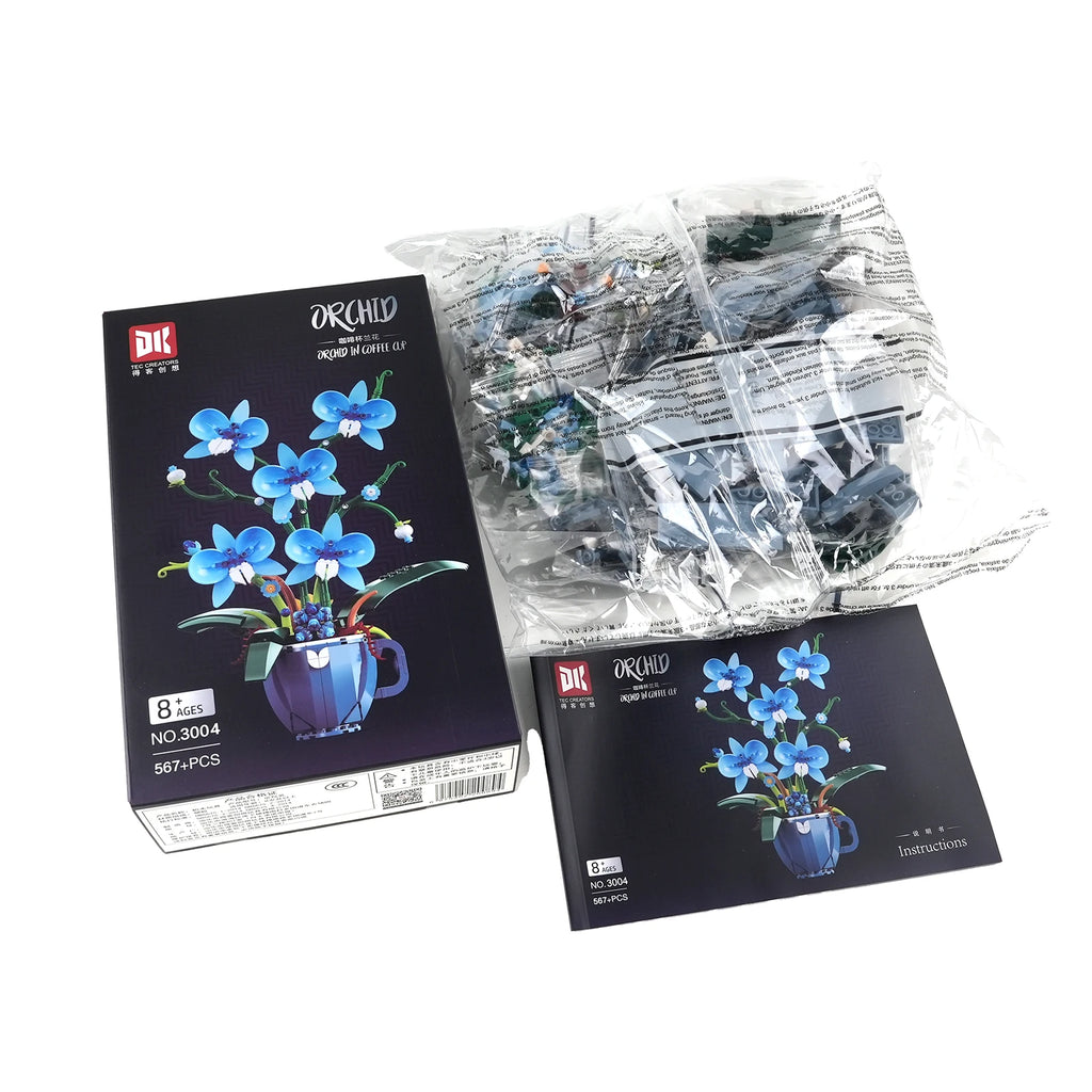 Romantic Blue Orchid Bouquet Building Blocks Home Desk Plant Decoration Assemble Toys Sending Girlfriend Valentine's Day Gifts