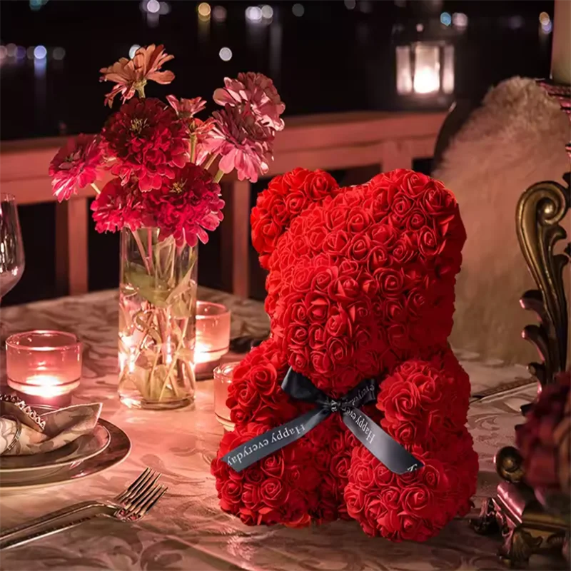 25cm rose bear artificial flower teddy bear female girlfriend gift love flower Valentine's Day anniversary birthday decoration