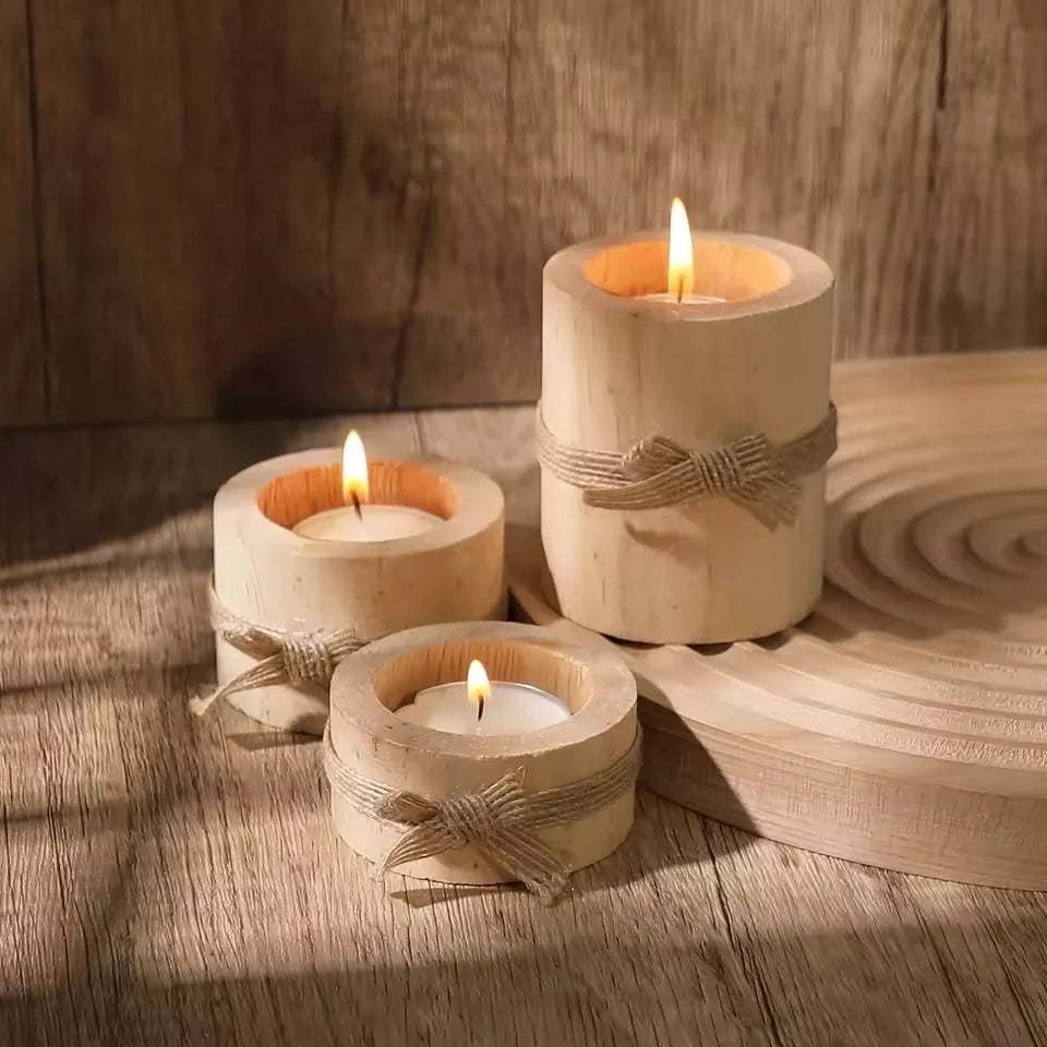 Wood Tea Light Candle Holders Rustic Tealight Candlestick Home Table Wedding Birthday Party Valentine's Day Home Decorations
