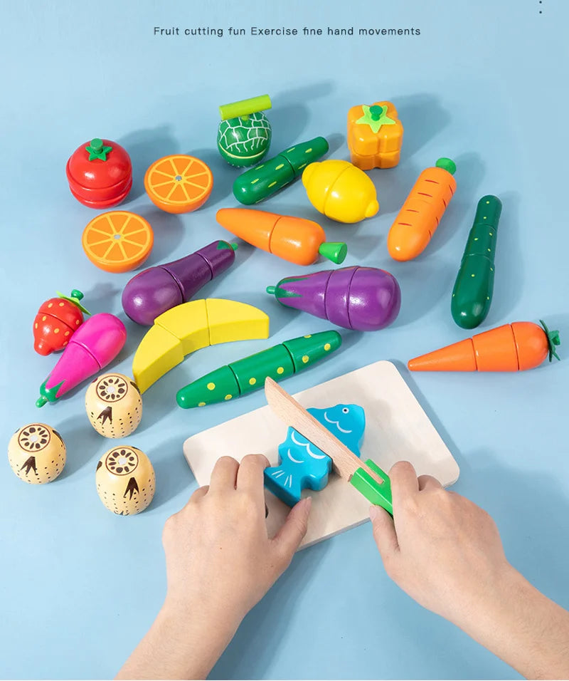 Magnetic Wooden Cutting Fruits Vegetables Pretend Play Simulation Kitchen Toys Classic Game Montessori Educational Toys For Kids
