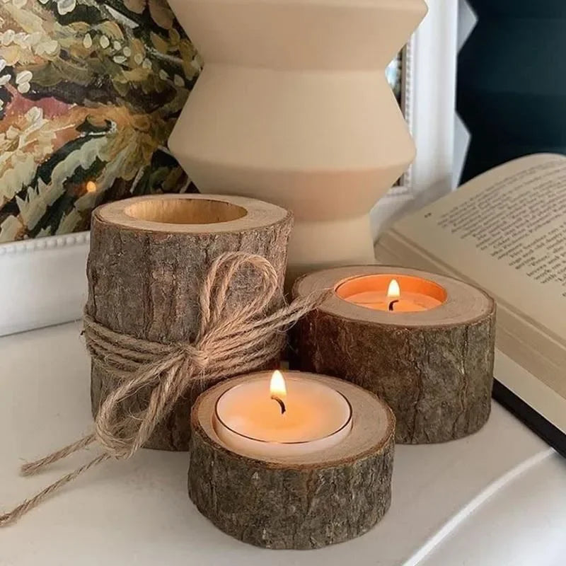 Wood Tea Light Candle Holders Rustic Tealight Candlestick Home Table Wedding Birthday Party Valentine's Day Home Decorations
