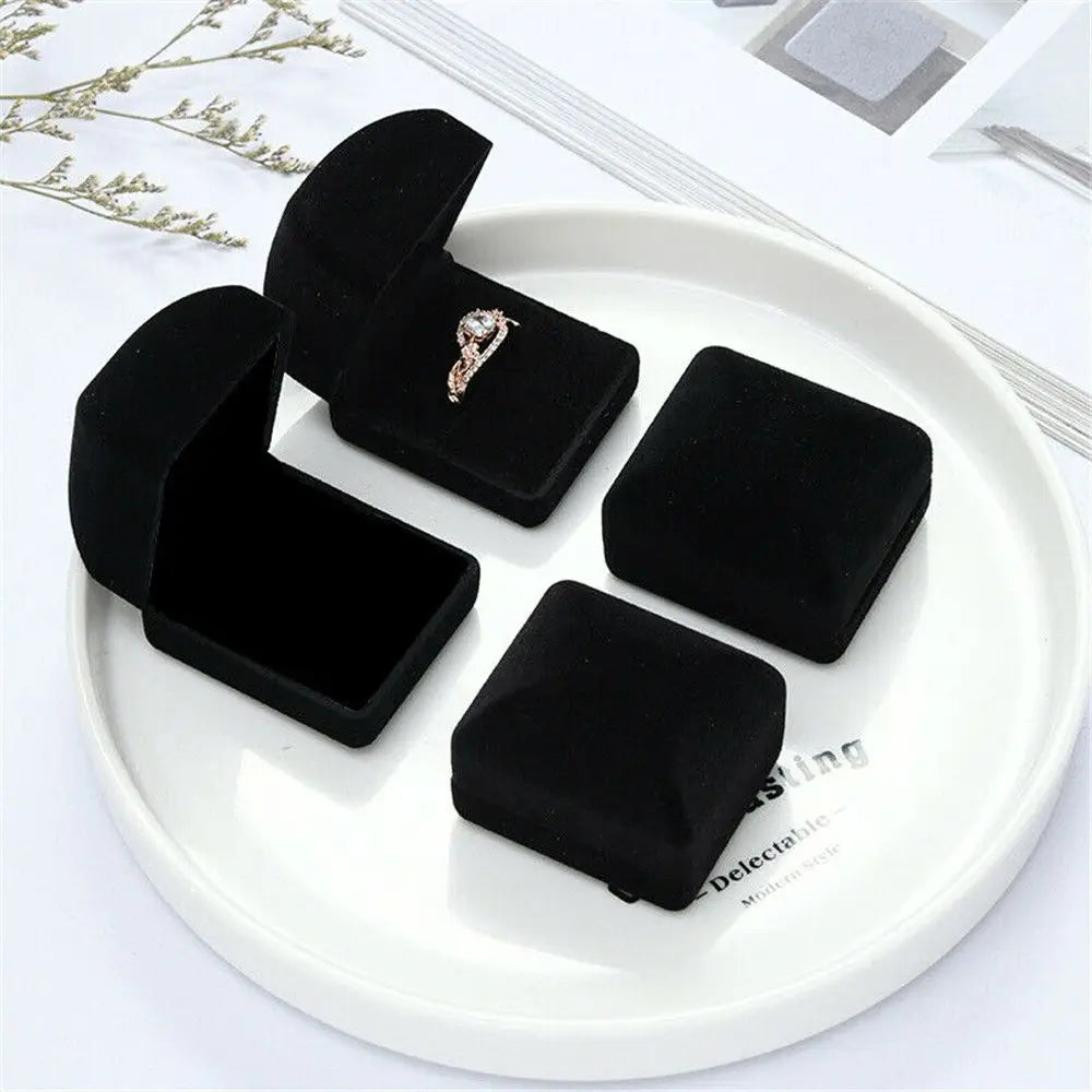 Engagement Black Velvet Ring Box Jewelry Display Storage Foldable Case For Wedding Ring Valentine's Day Gift Organizer