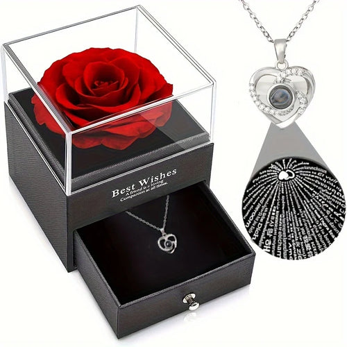 1pc Love Pendant Necklace, Artificial Rose Gift Box Set, for Mother'S Day, Valentine'S Day, Wife, Daughter, Grandmother