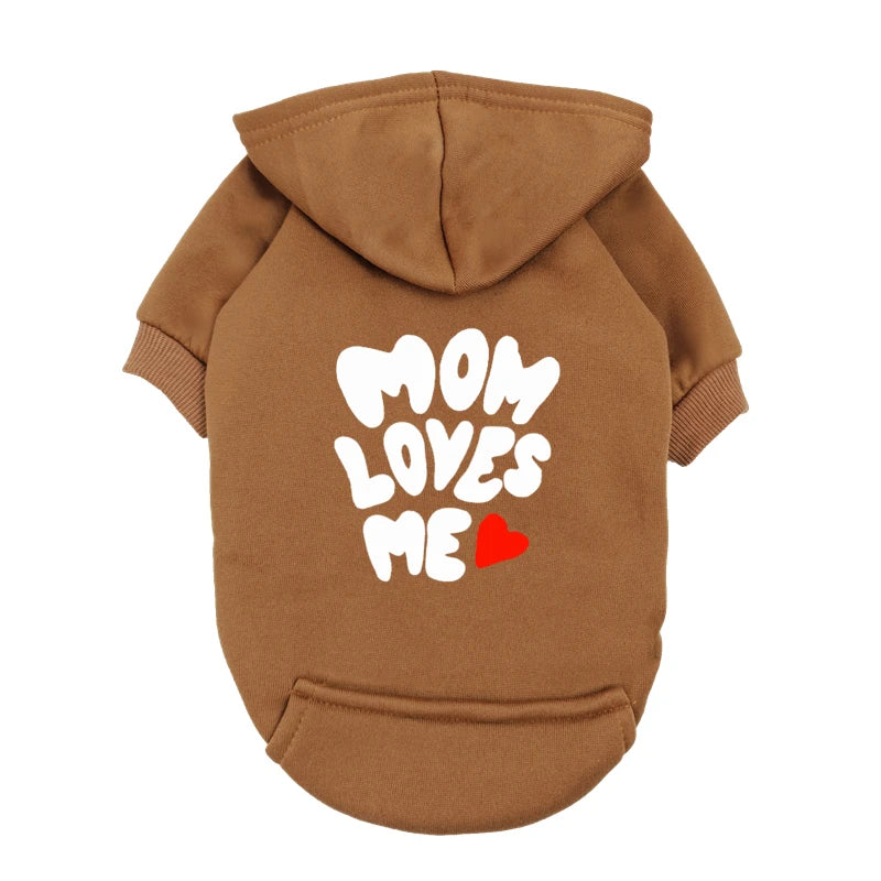 Mom Loves Me Dog Hoodie - Red Pet Sweater with Heart Design - Warm Outfit for Small Dogs & Puppies - I Love My Mom Gift