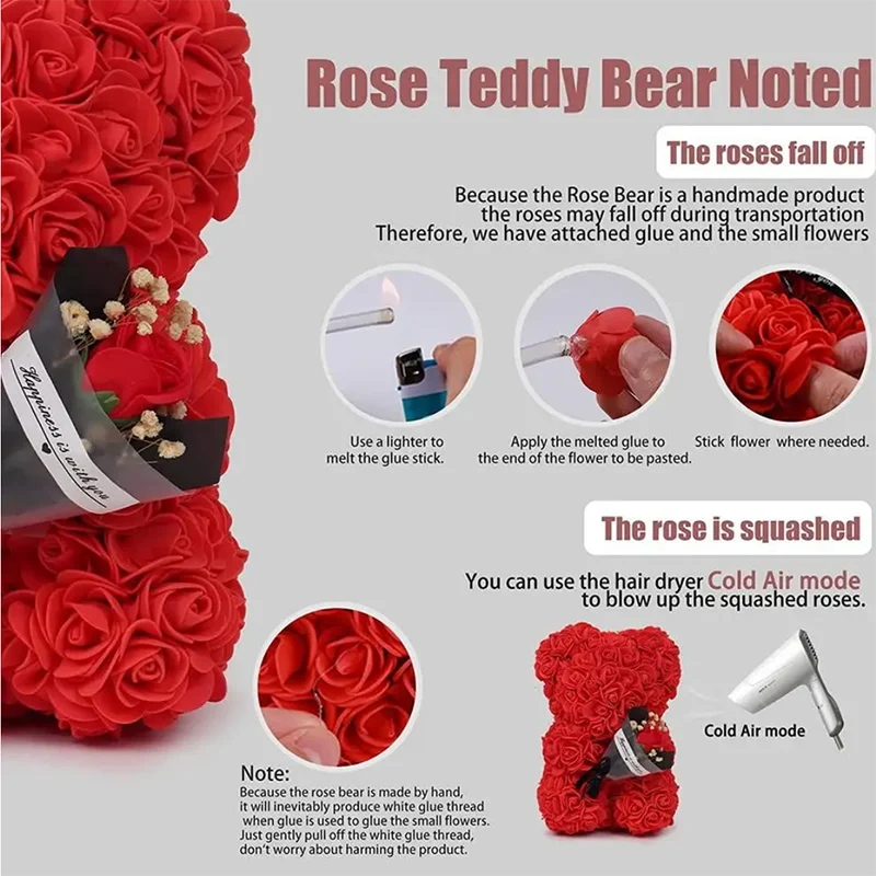 25cm rose bear artificial flower teddy bear female girlfriend gift love flower Valentine's Day anniversary birthday decoration