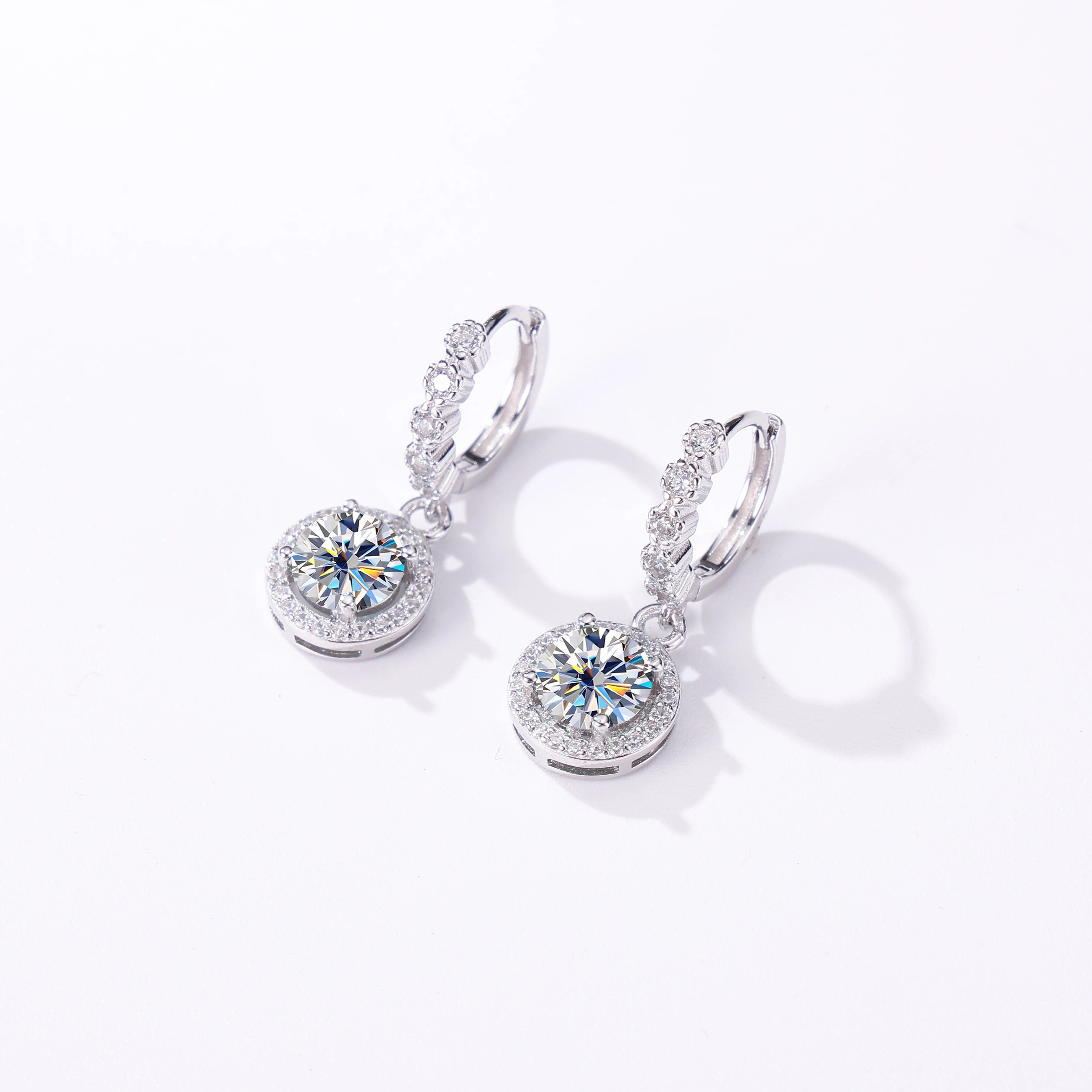 JOIAS HOME moissanite Silver 925 Classic Round D Color Jewel Earrings, Fashionable and Elegant Valentine's Day Gift for Wife