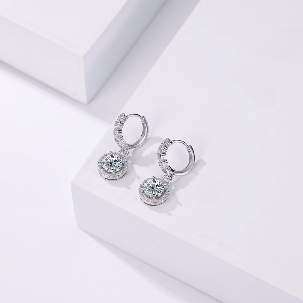 JOIAS HOME moissanite Silver 925 Classic Round D Color Jewel Earrings, Fashionable and Elegant Valentine's Day Gift for Wife