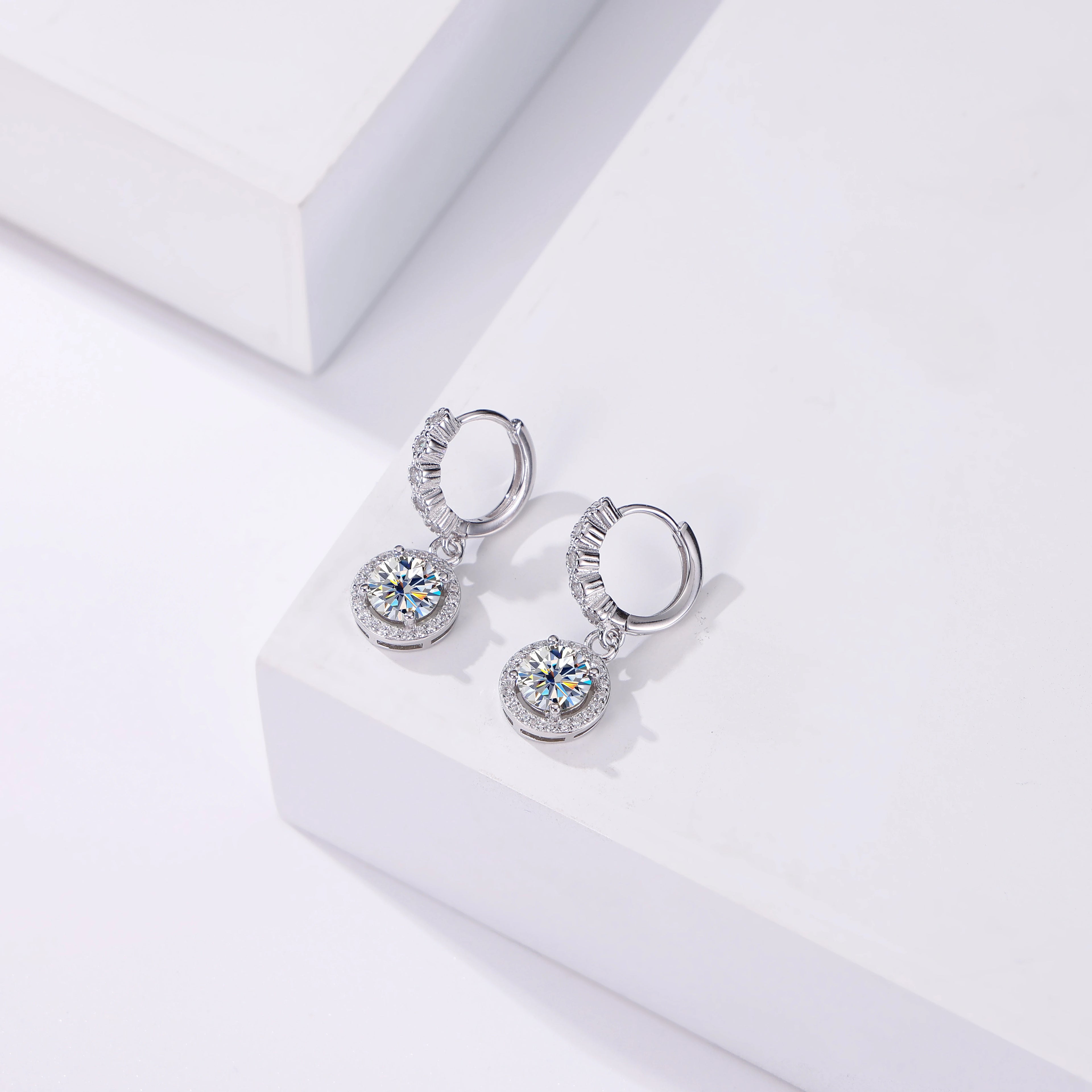 JOIAS HOME moissanite Silver 925 Classic Round D Color Jewel Earrings, Fashionable and Elegant Valentine's Day Gift for Wife