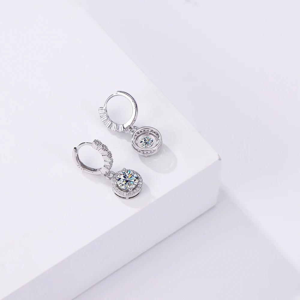 JOIAS HOME moissanite Silver 925 Classic Round D Color Jewel Earrings, Fashionable and Elegant Valentine's Day Gift for Wife