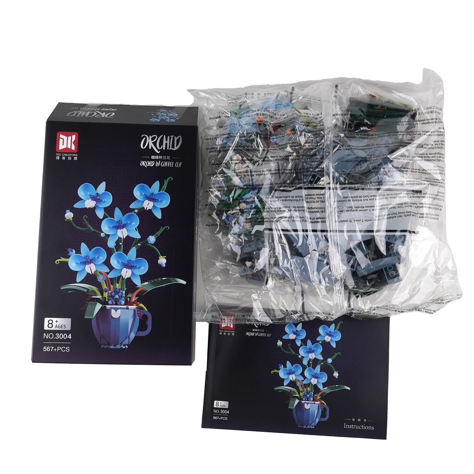 Romantic Blue Orchid Bouquet Building Blocks Home Desk Plant Decoration Assemble Toys Sending Girlfriend Valentine's Day Gifts