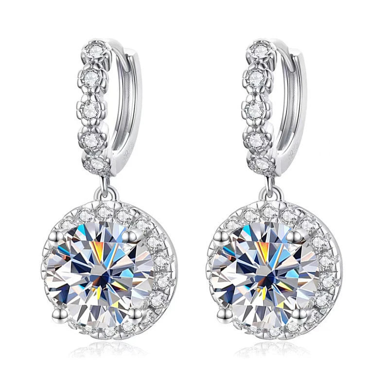 JOIAS HOME moissanite Silver 925 Classic Round D Color Jewel Earrings, Fashionable and Elegant Valentine's Day Gift for Wife