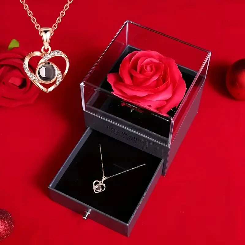 1pc Love Pendant Necklace, Artificial Rose Gift Box Set, for Mother'S Day, Valentine'S Day, Wife, Daughter, Grandmother
