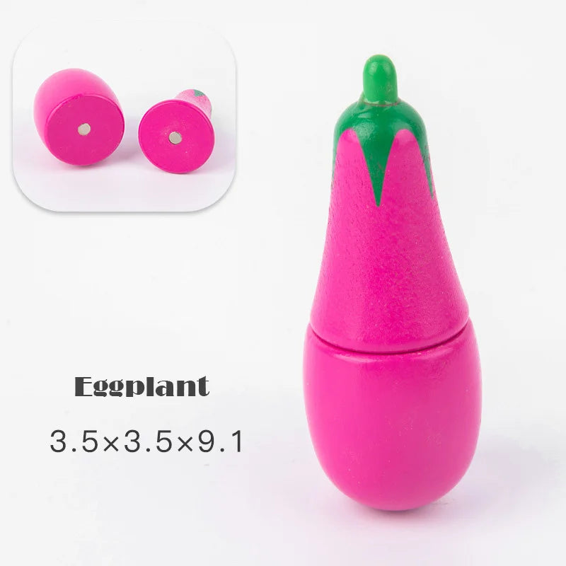 Magnetic Wooden Cutting Fruits Vegetables Pretend Play Simulation Kitchen Toys Classic Game Montessori Educational Toys For Kids