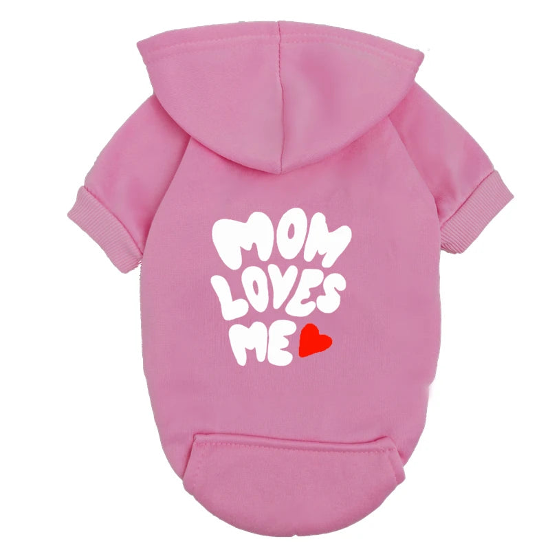Mom Loves Me Dog Hoodie - Red Pet Sweater with Heart Design - Warm Outfit for Small Dogs & Puppies - I Love My Mom Gift
