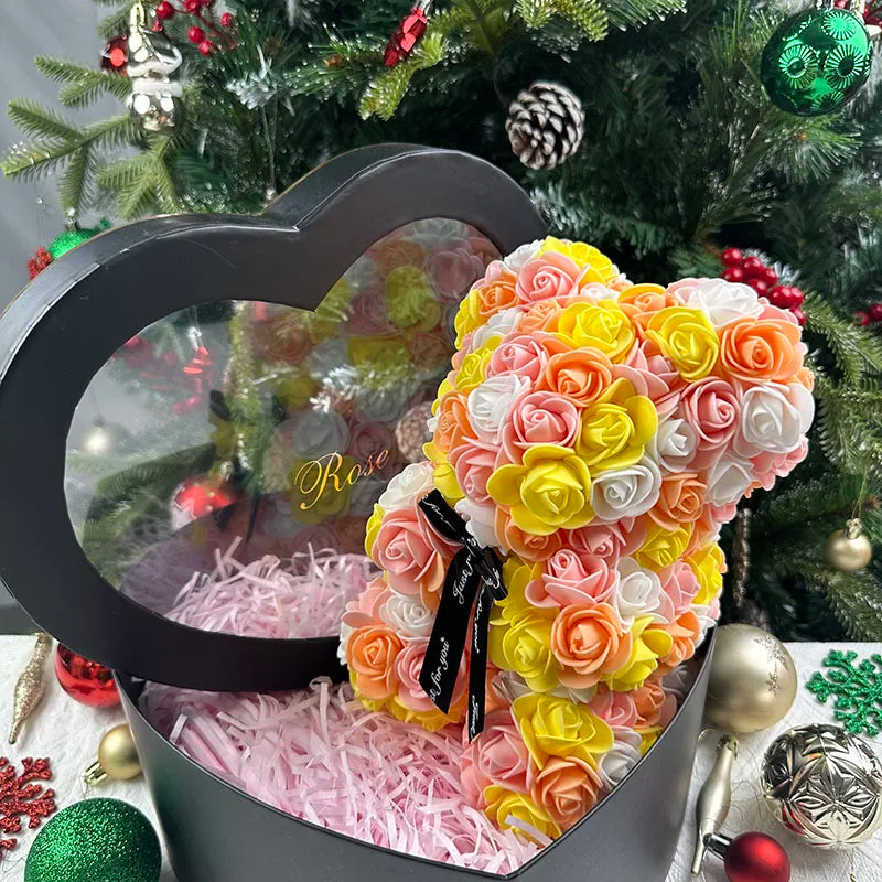 25cm rose bear artificial flower teddy bear female girlfriend gift love flower Valentine's Day anniversary birthday decoration