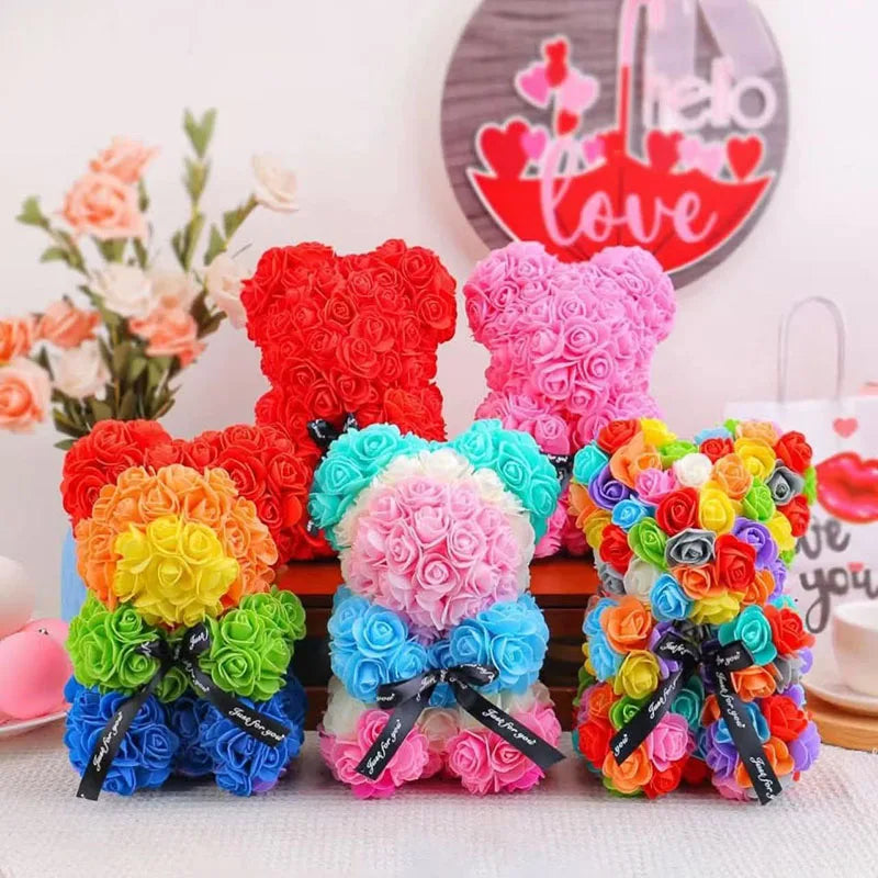 25cm rose bear artificial flower teddy bear female girlfriend gift love flower Valentine's Day anniversary birthday decoration