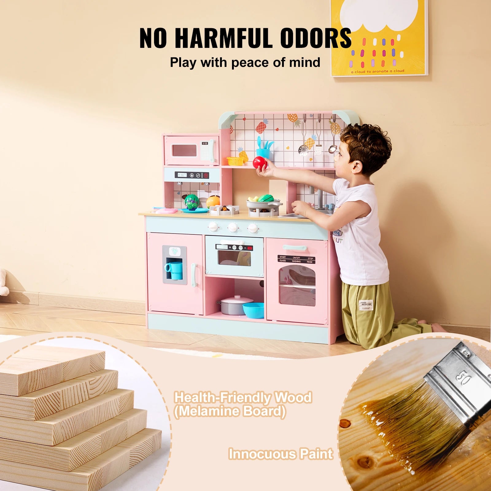 SucceBuy Pretend Play Cooking Toy for Kids Chef Playset Kitchen Accessories with Lights & Sounds for Toddles Girls Boys