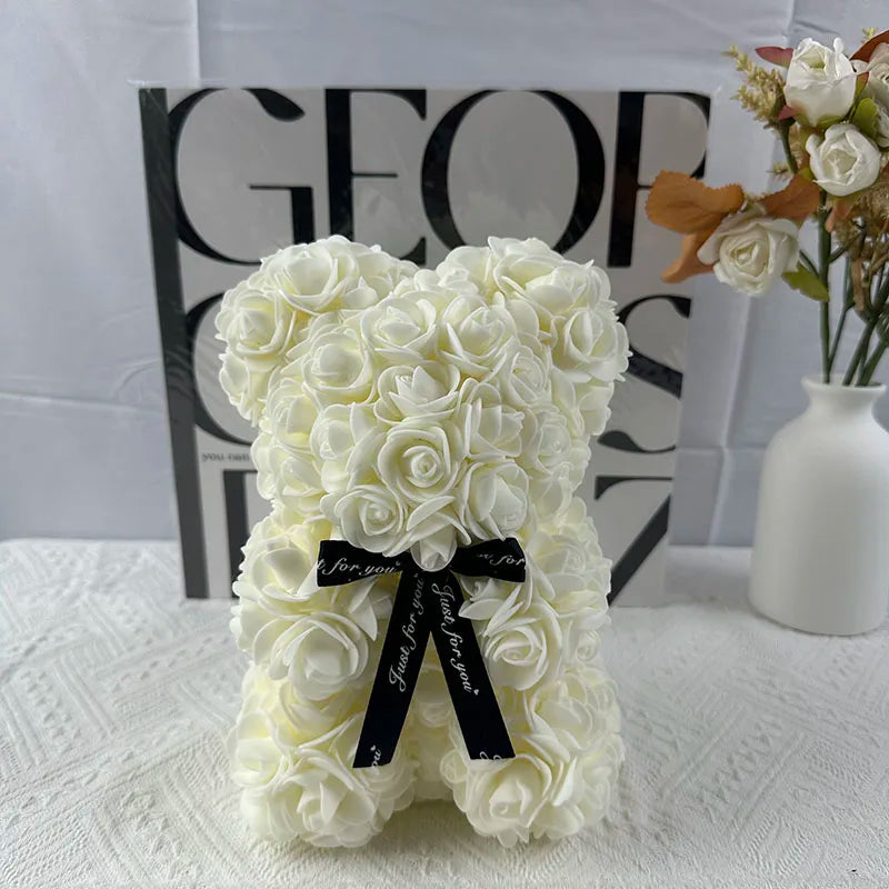 25cm rose bear artificial flower teddy bear female girlfriend gift love flower Valentine's Day anniversary birthday decoration