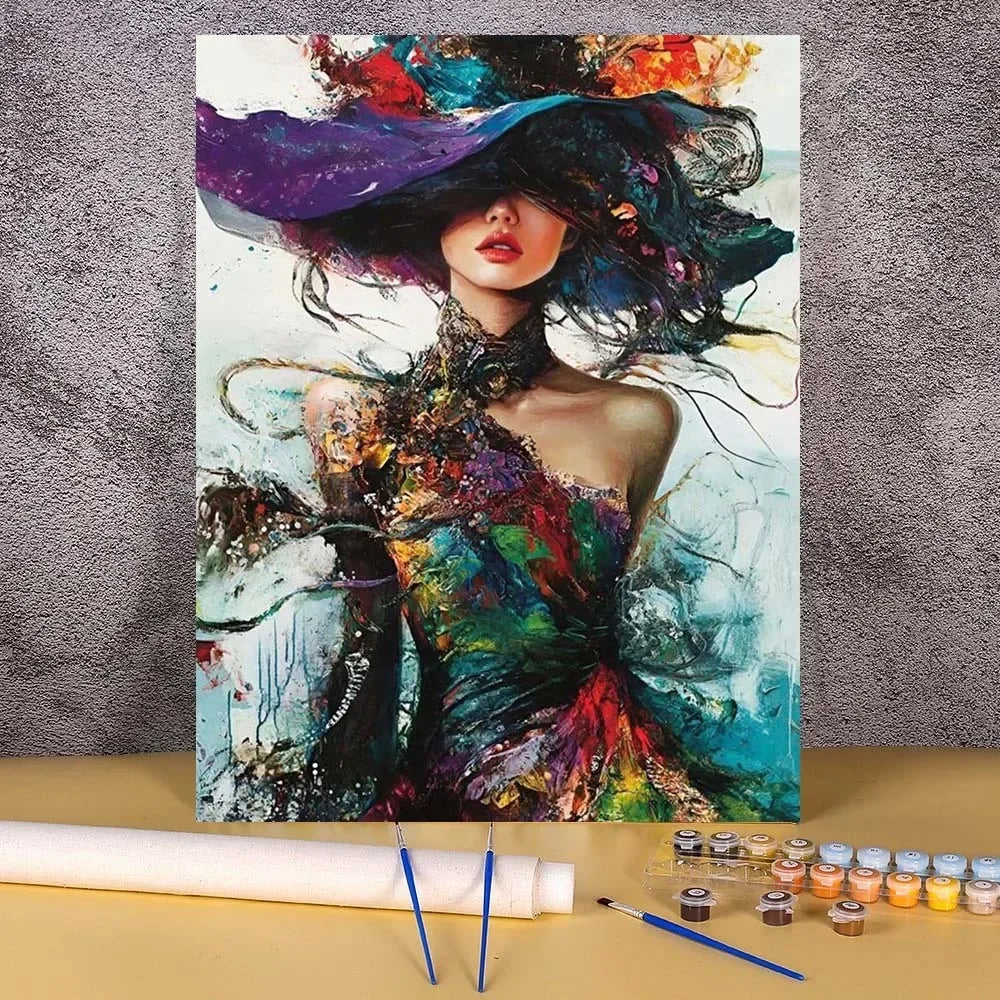 Adults Paint By Number Drawing On Canvas HandPainted Art DIY Pictures By Numbers Kit Home Decor Mysterious Hat Women Painting