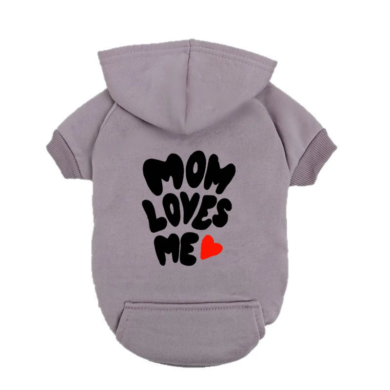 Mom Loves Me Dog Hoodie - Red Pet Sweater with Heart Design - Warm Outfit for Small Dogs & Puppies - I Love My Mom Gift