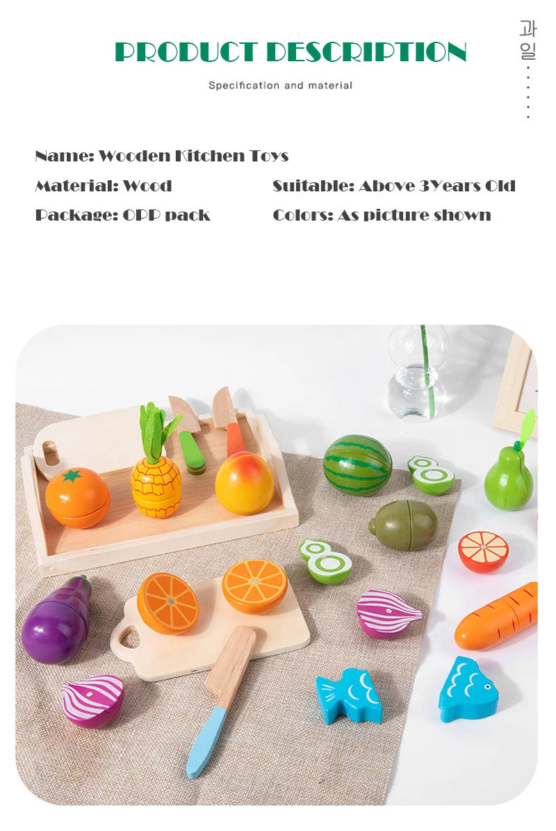 Magnetic Wooden Cutting Fruits Vegetables Pretend Play Simulation Kitchen Toys Classic Game Montessori Educational Toys For Kids