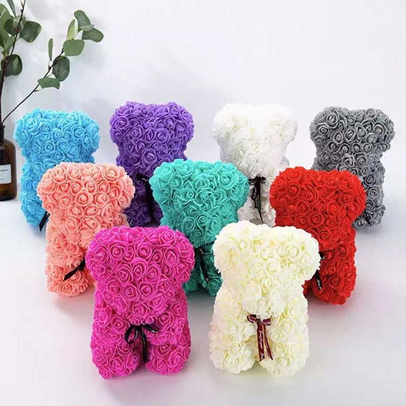 25cm rose bear artificial flower teddy bear female girlfriend gift love flower Valentine's Day anniversary birthday decoration