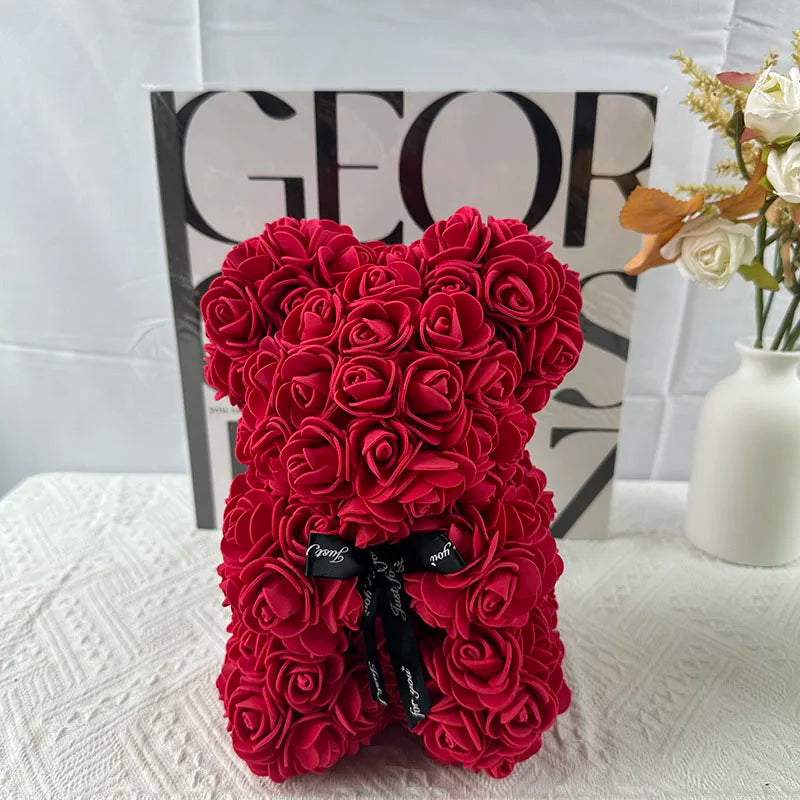 25cm rose bear artificial flower teddy bear female girlfriend gift love flower Valentine's Day anniversary birthday decoration
