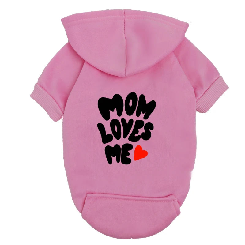 Mom Loves Me Dog Hoodie - Red Pet Sweater with Heart Design - Warm Outfit for Small Dogs & Puppies - I Love My Mom Gift