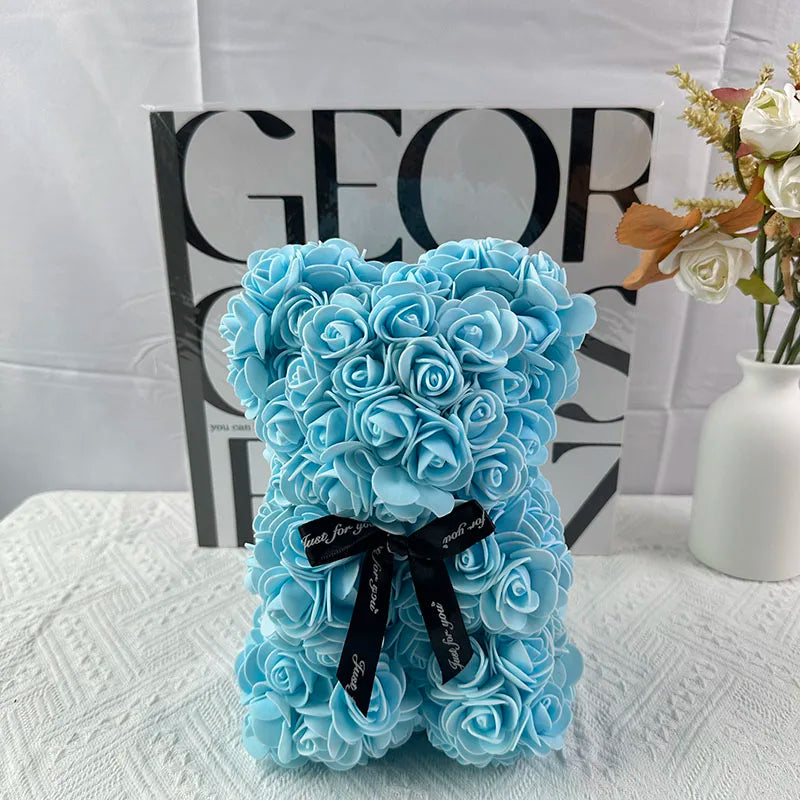 25cm rose bear artificial flower teddy bear female girlfriend gift love flower Valentine's Day anniversary birthday decoration